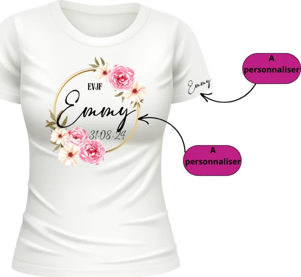 T-shirt Blanc pour Événement de Jeune Fille - Prénom et date personnalisable